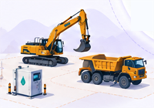 Distributed Equipment - Excavator, dump truck and portable fuel cube
